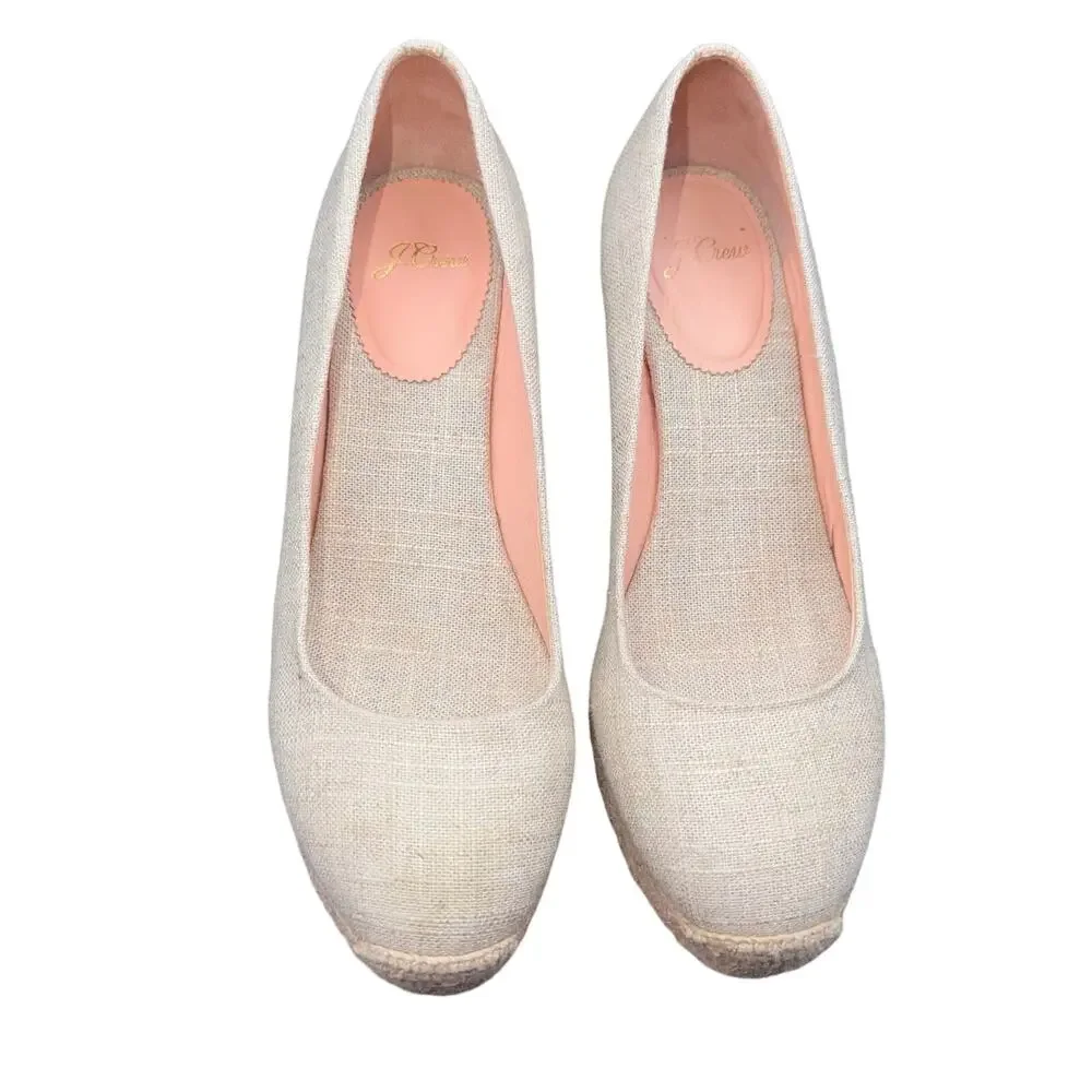 J.Crew Linen Espadrille Wedge Heels Women’s Size 8 Beige Natural